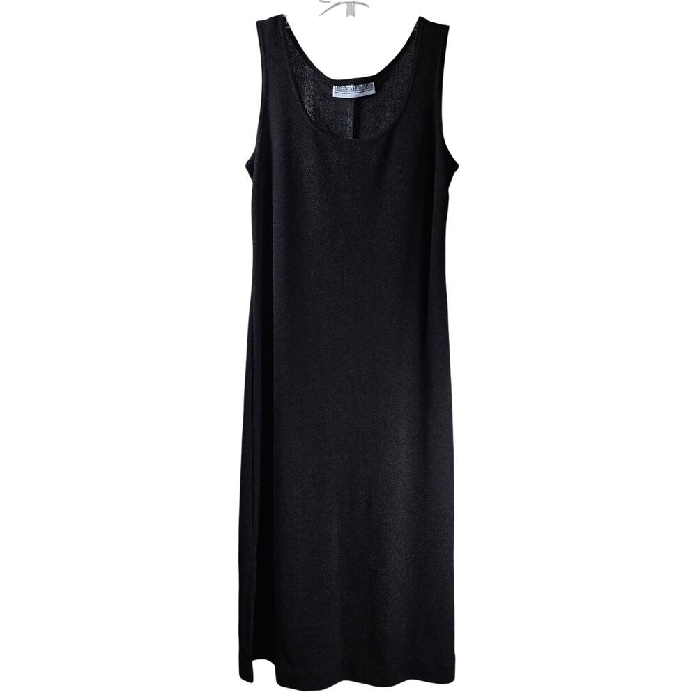 Vintage Jessica Howard Black Tank Dress Side Slit XS 16" Pit to Pit 48" Length